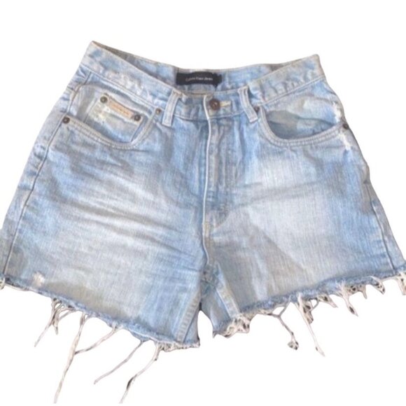 Calvin Klein Cut Offs Blue Jean Shorts High Rise Light Wash Denim Size 14 - Picture 11 of 11
